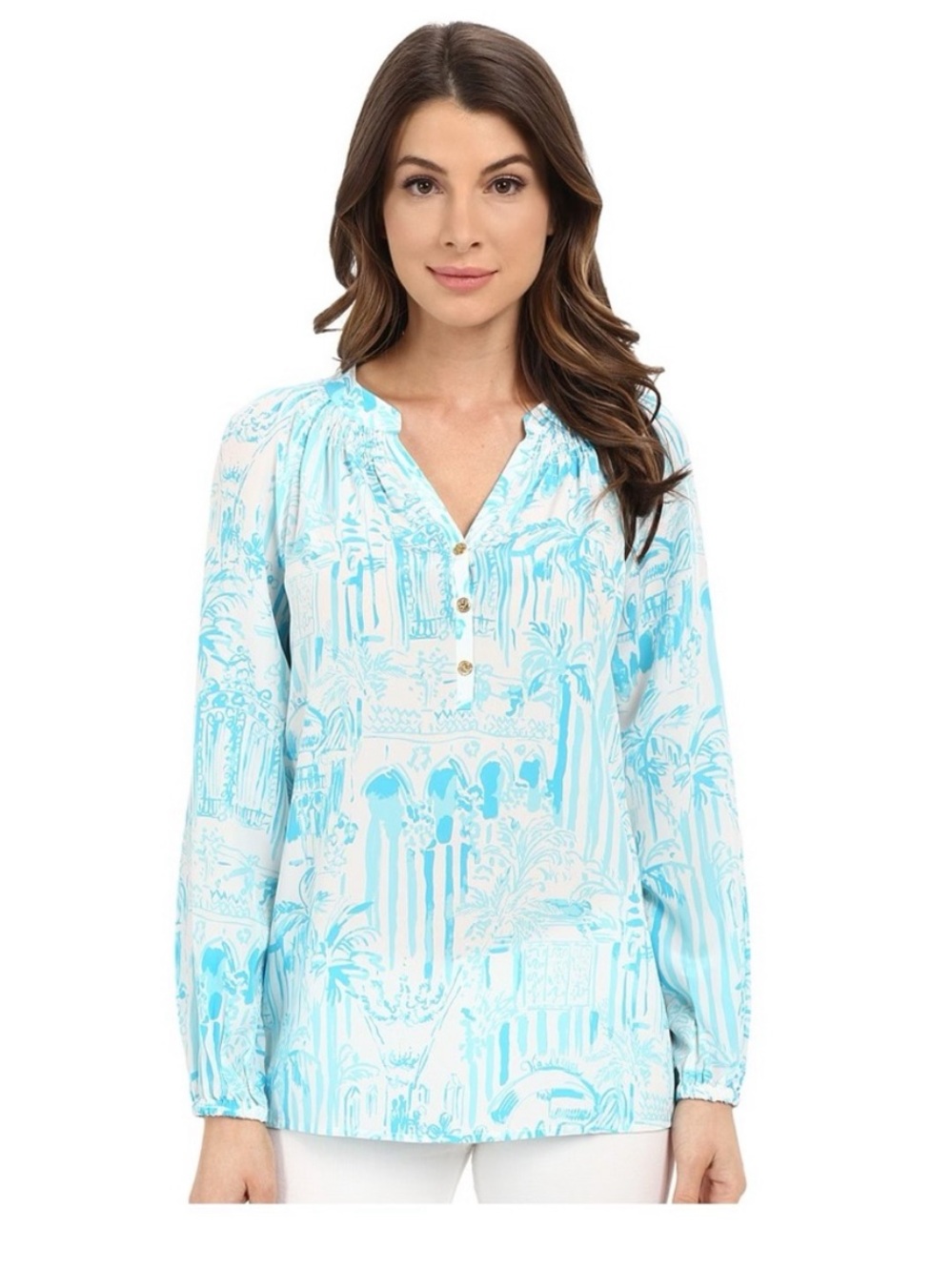 Lilly Pulitzer Elsa Top resort White La Via Loca Blouse size small vacation top